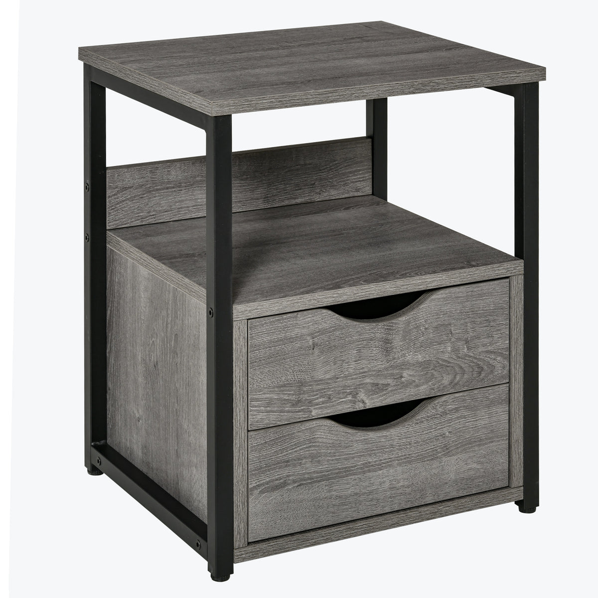 Industrial Nightstand with 2 Drawers and Shelf – 16"W x 19"H