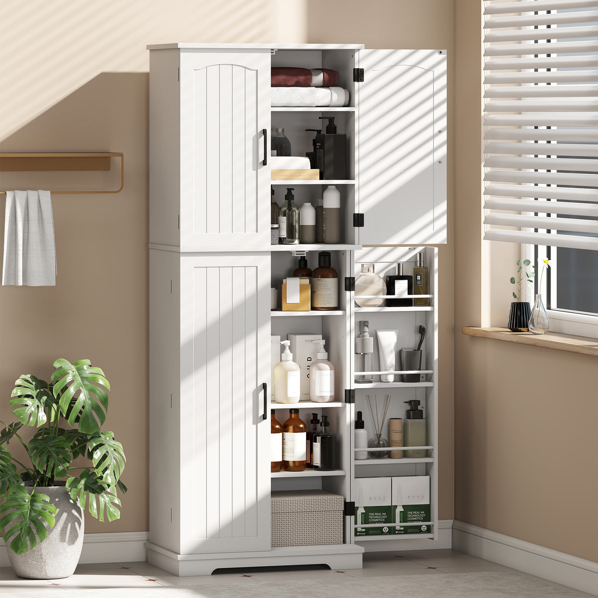 Storage Cabinet with Adjustable Shelves and 8 Door Spice Racks – 24"W x 64"H