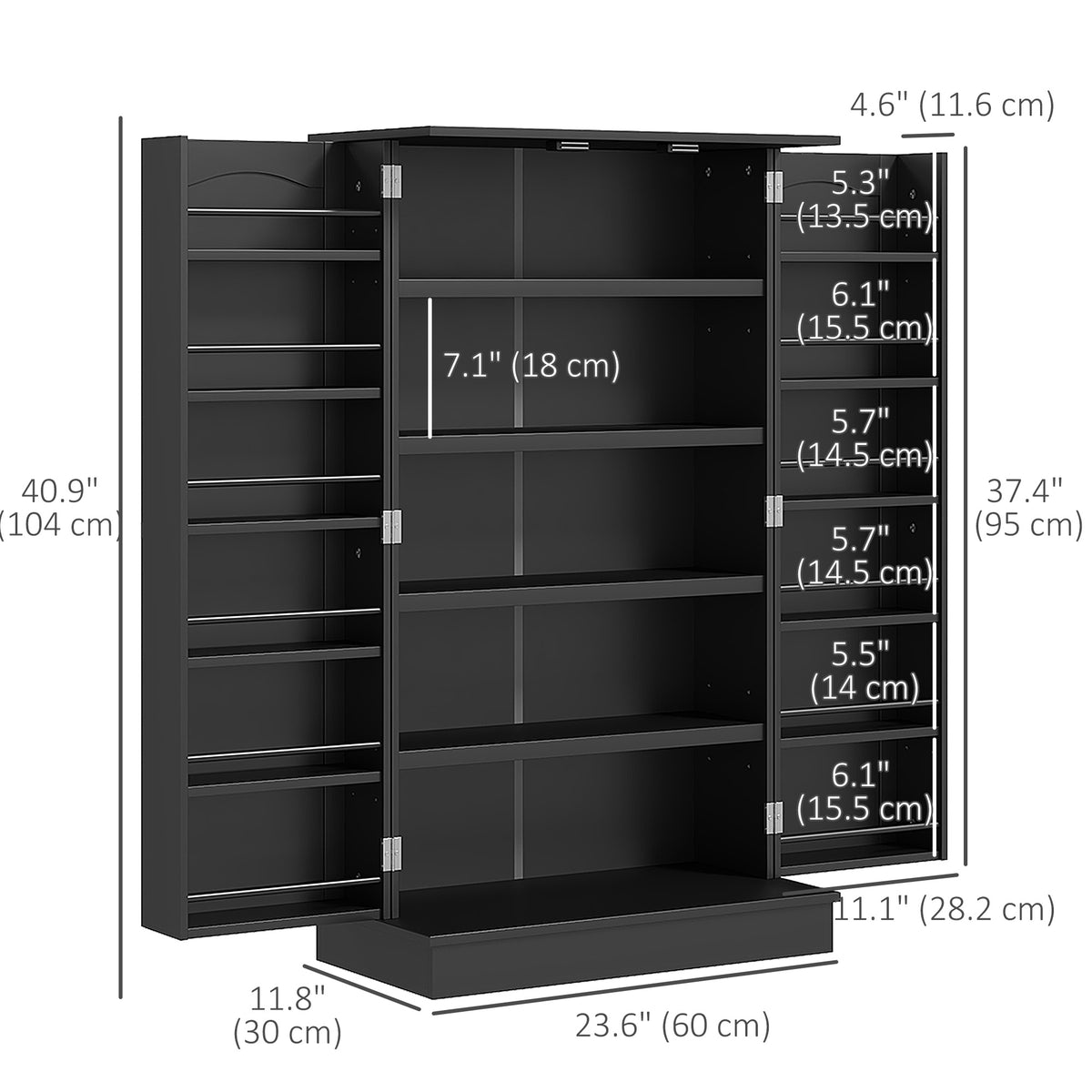 2-Door Kitchen Pantry Cabinet with 5-tier Shelving – 24"W x 41"H