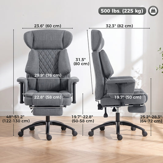 495LBS Heavy Duty Office Chair with Footrest, Lumbar Support, Spring Cushion, Grey
