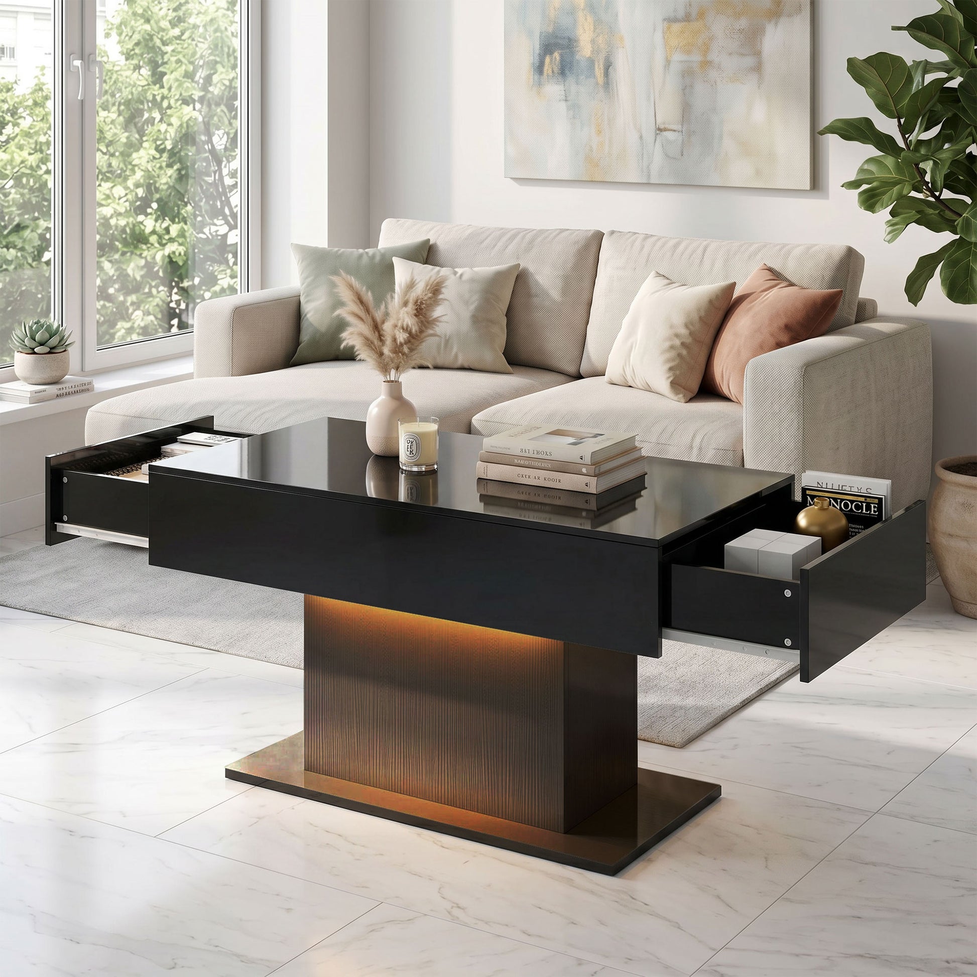 HOMCOM LED Coffee Table High Gloss Black