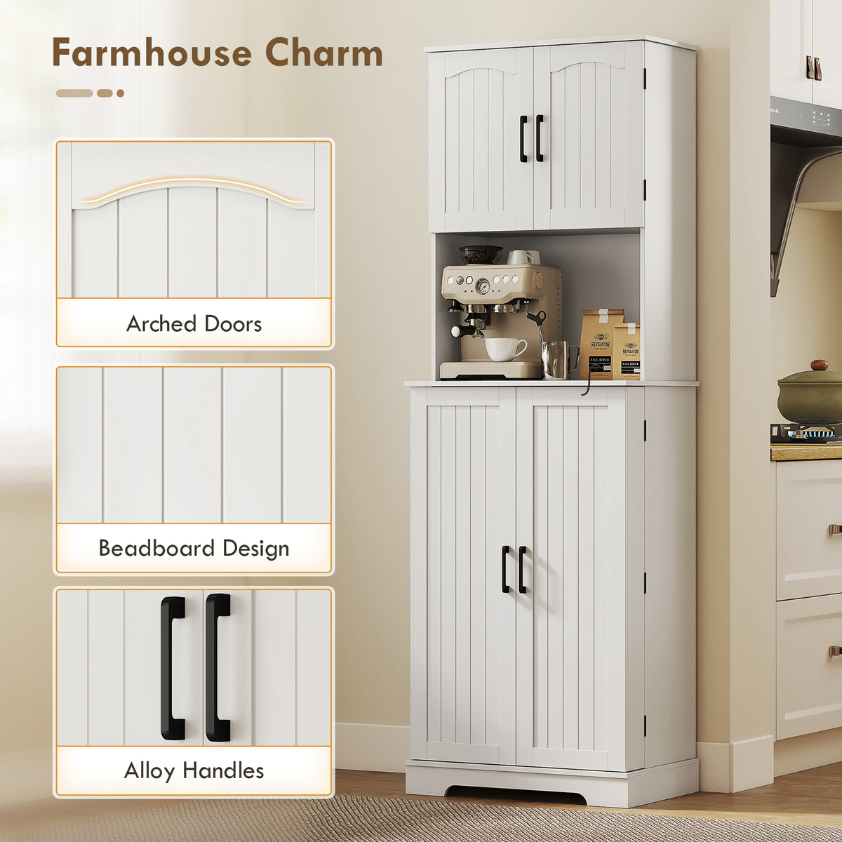 Farmhouse Kitchen Storage Cabinet with Adjustable Shelves – 24"W x 71"H
