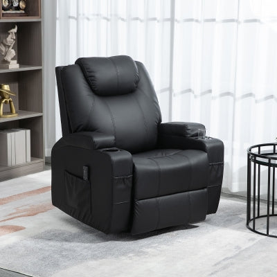 HOMCOM Deluxe PU Leather Manual Massage Recliner Chair with Swivel & Rocking