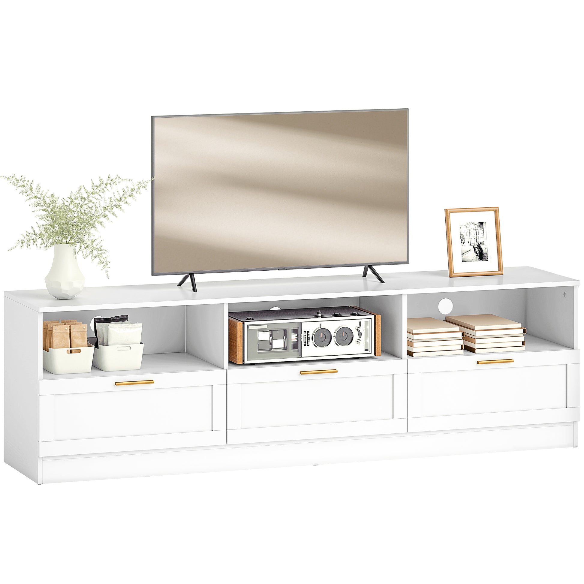 HOMCOM Modern White TV Stand with Storage for 85-inch TVs