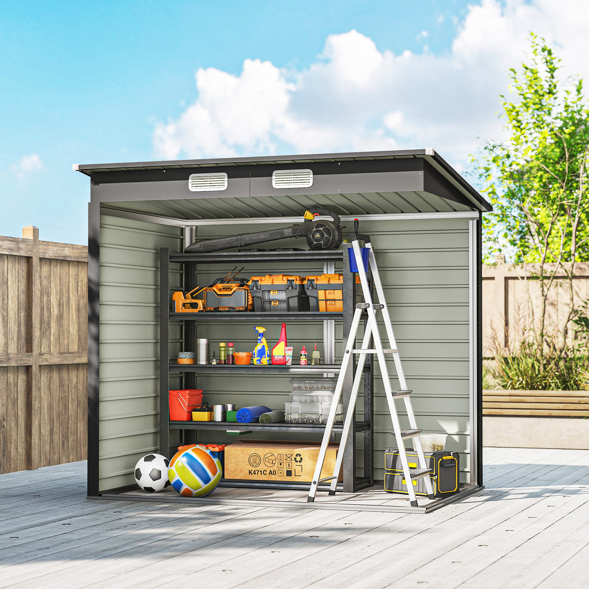 6 x 4FT Galvanized Garden Storage Shed, Metal Outdoor Shed with Double Doors and 2 Vents – Grey