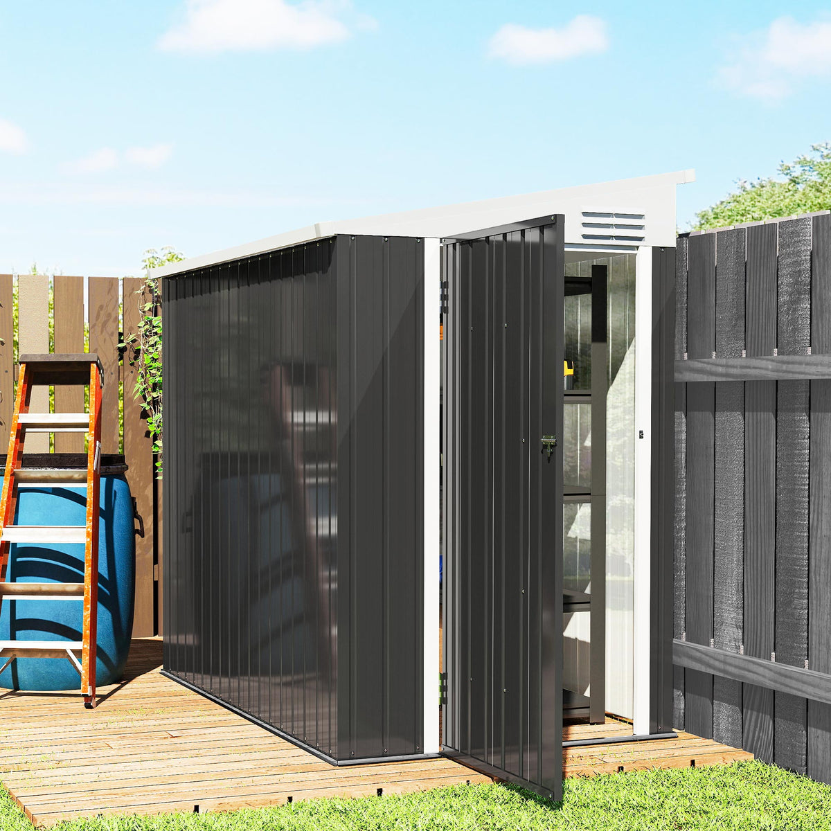 4' x 6' Outdoor Storage Shed Lean to Shed Outdoor Metal Tool Shed with Lockable Door and Air Vents
