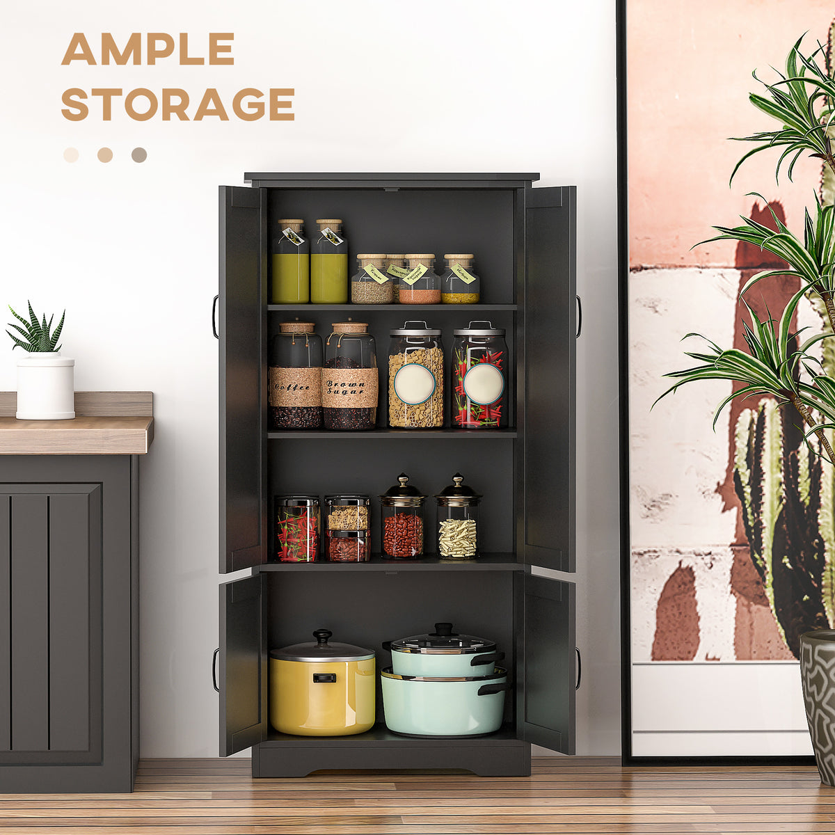 4-Door Pantry Storage Cabinet with Adjustable Shelves – 24"W x 49"H