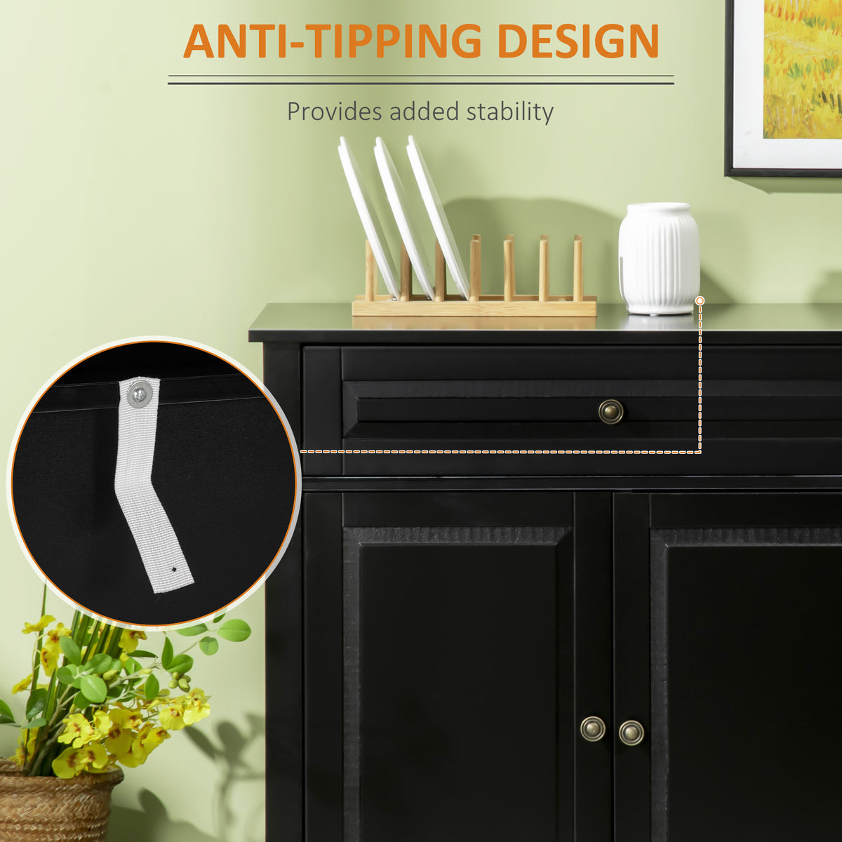 Buffet Cabinet with 2 Drawers and Adjustable Shelves – 45"W x 32"H