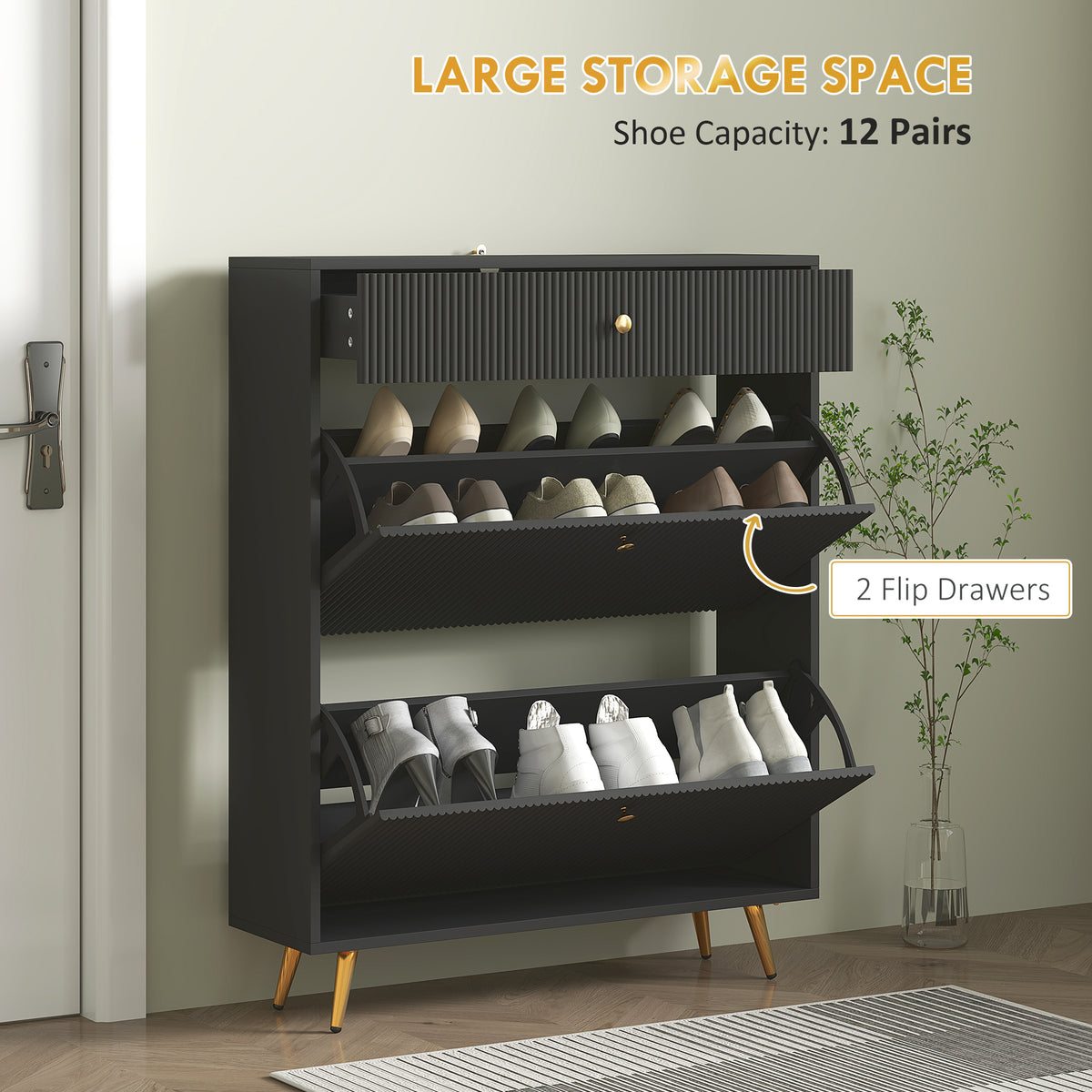 Narrow Shoe Storage Cabinet with Wave-like Panels – 32"W x 40"H