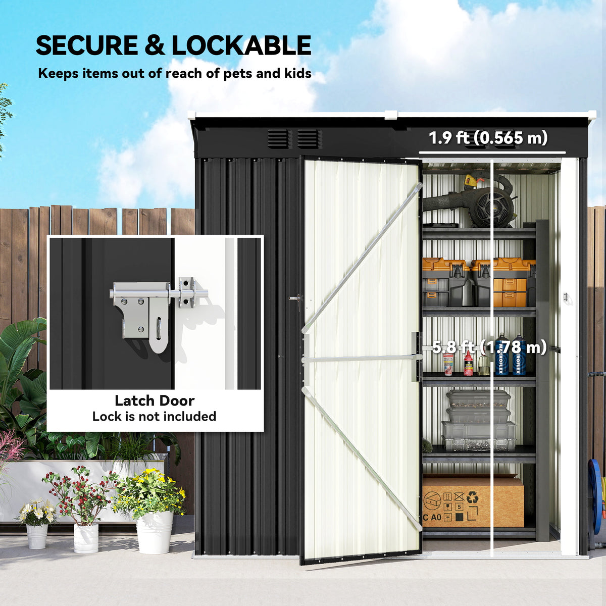 5 x 3 ft Outdoor Storage Shed, Lean-to Metal Garden Shed with Lockable Door and Vents