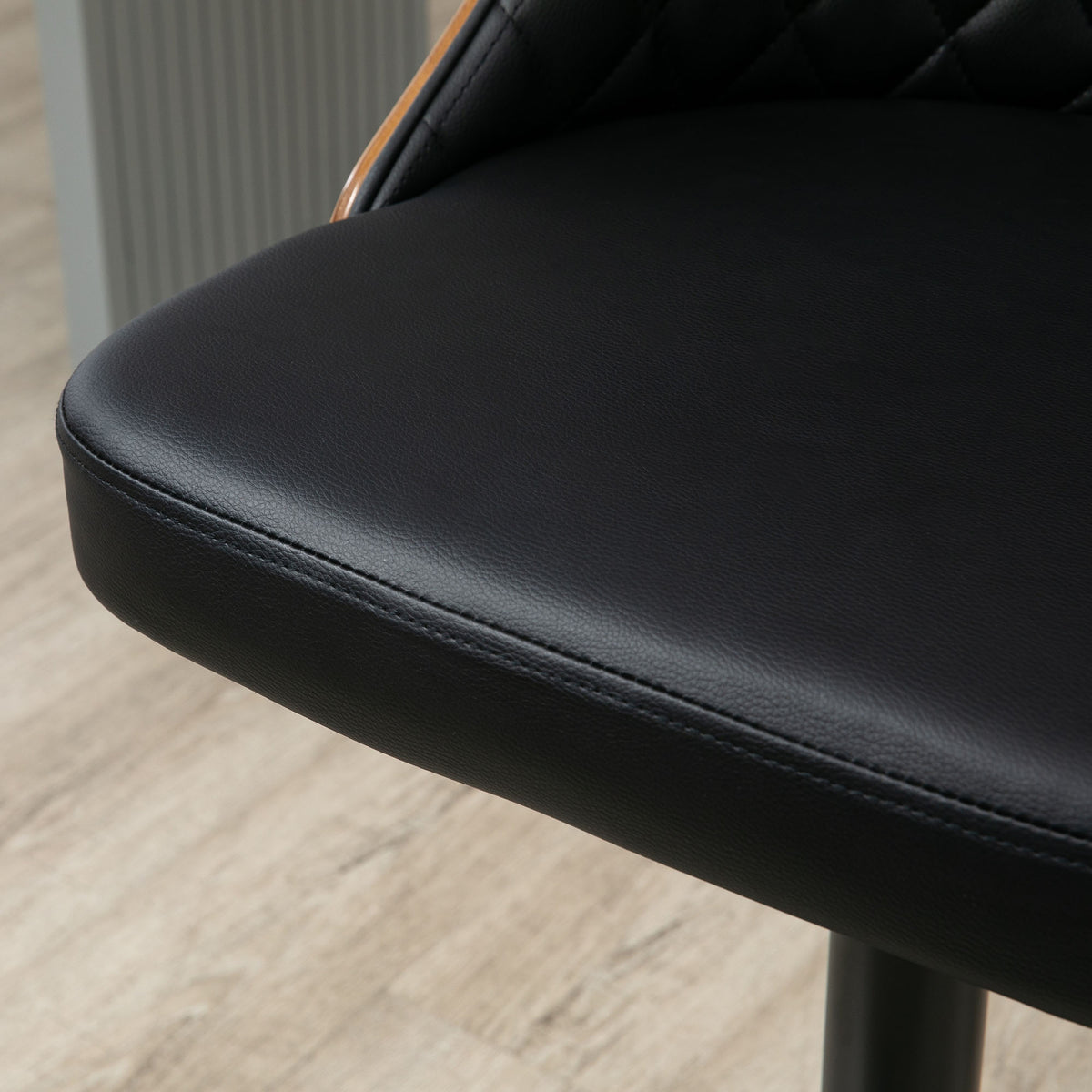 PU Leather Swivel Bar Height Stools with Wood Back, Adjustable, Set of 2, Black