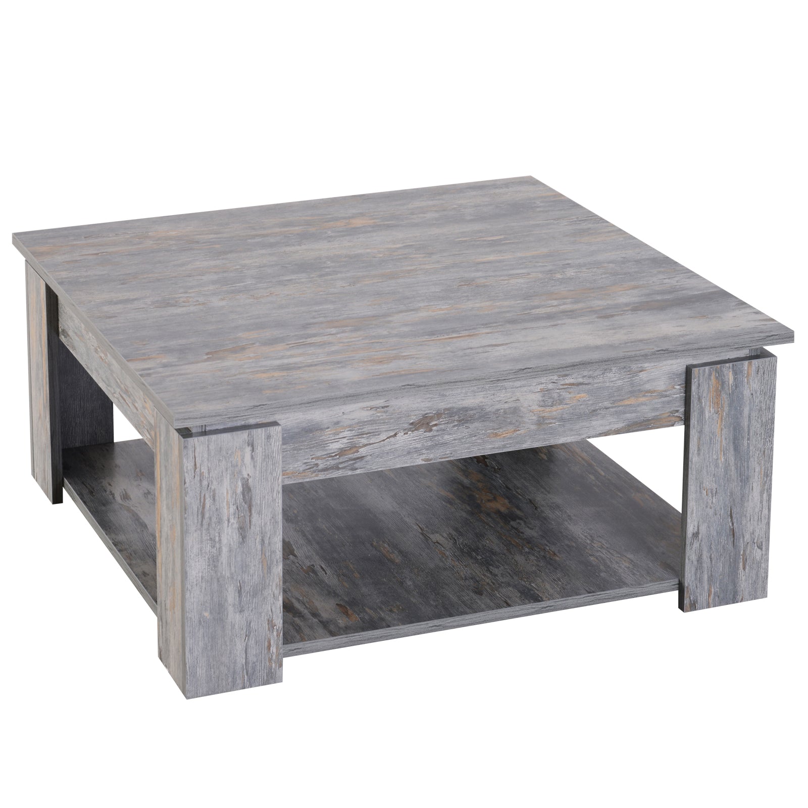 HOMCOM Modern Square Coffee Table with Two-Tier Storage Shelf, Wood Grain Finish