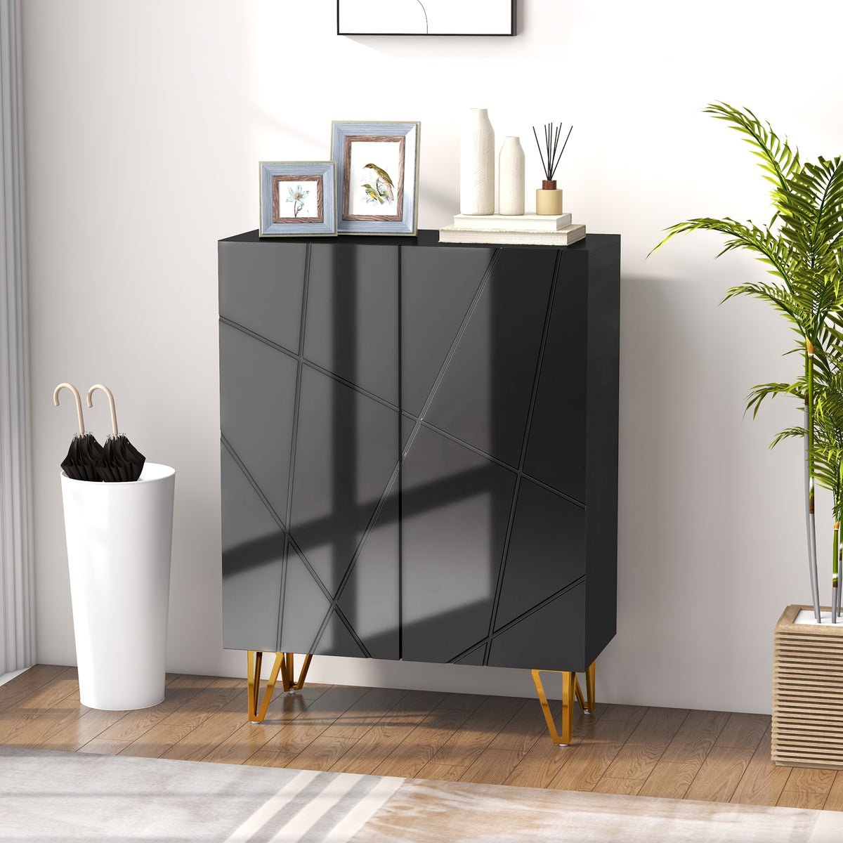 Narrow High Gloss Shoe Cabinet with Soft-Close Doors – 28"W x 37"H