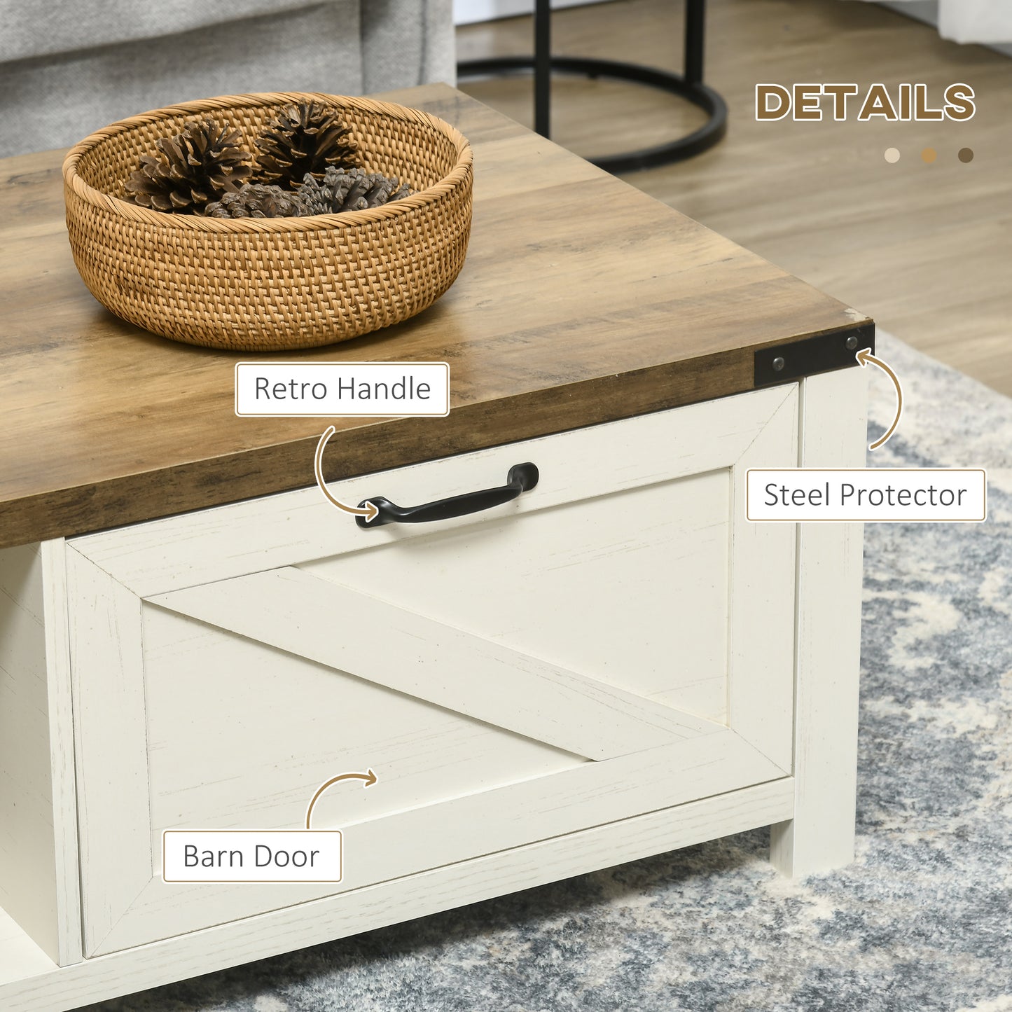 HOMCOM Industrial Farmhouse Coffee Table: Drawer, Open Storage, Modern Style
