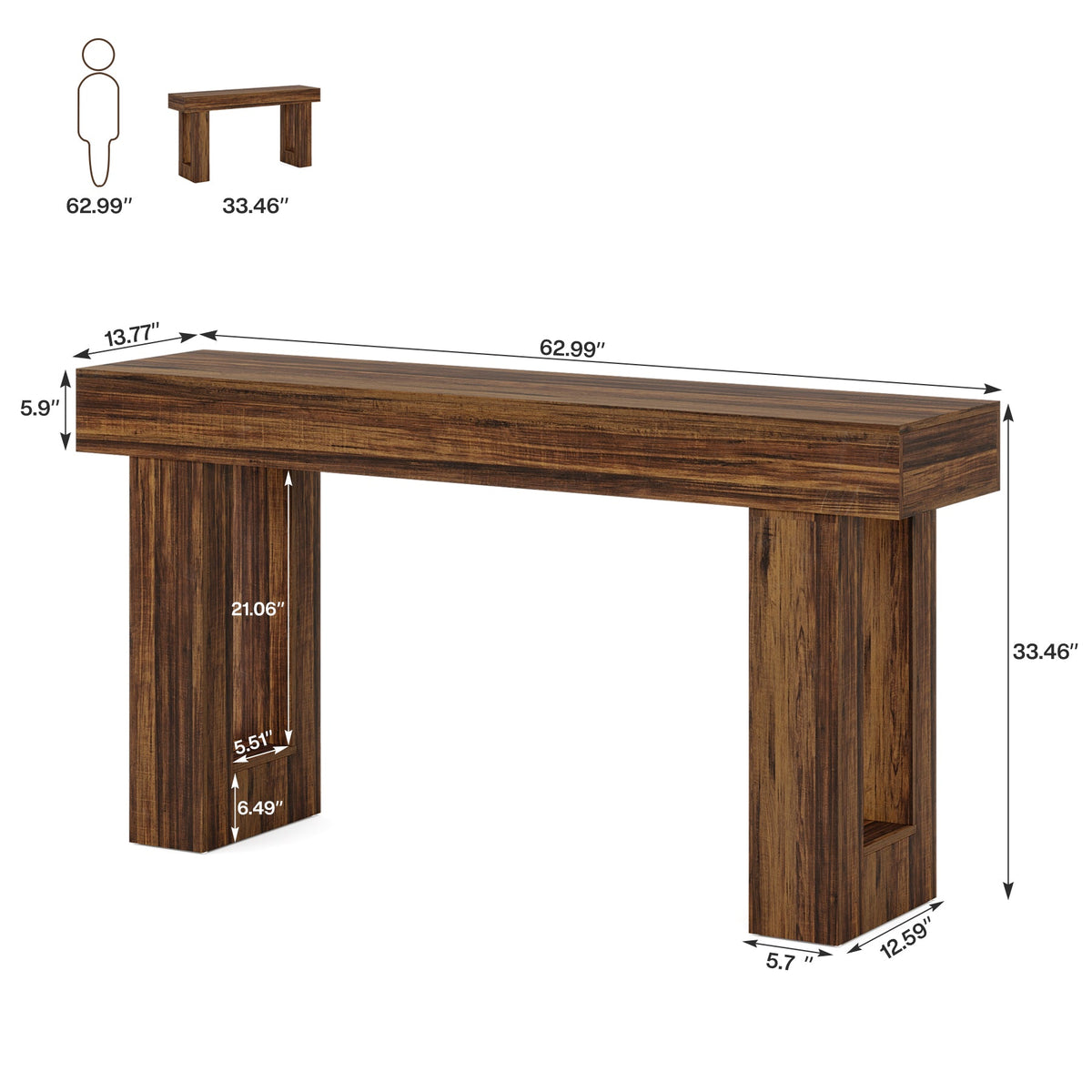 63-Inch Console Table, Farmhouse Wooden Sofa Table Entryway Table