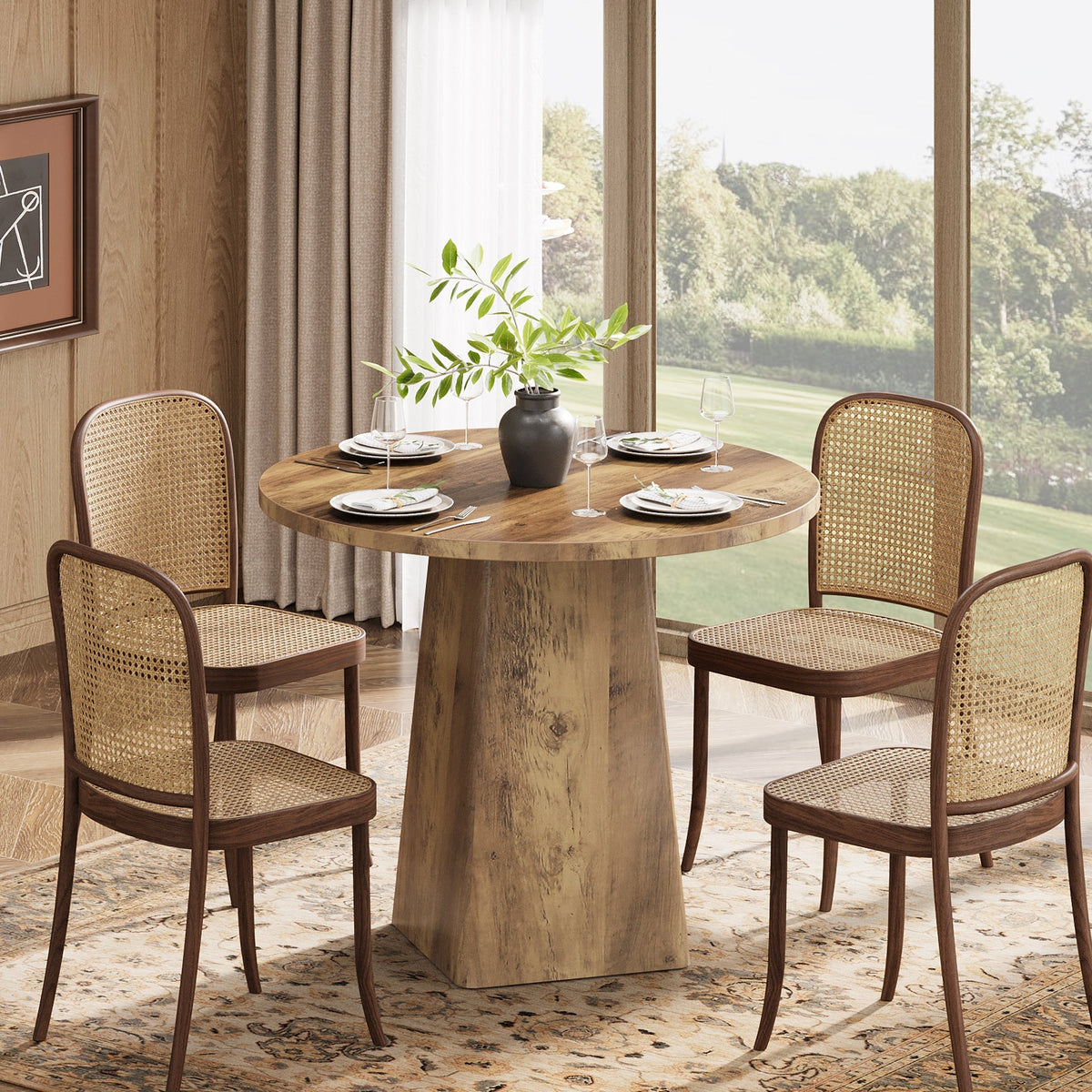 31.5" Round Dining Room, Farmhouse Kitchen Dinner Table with Square Base
