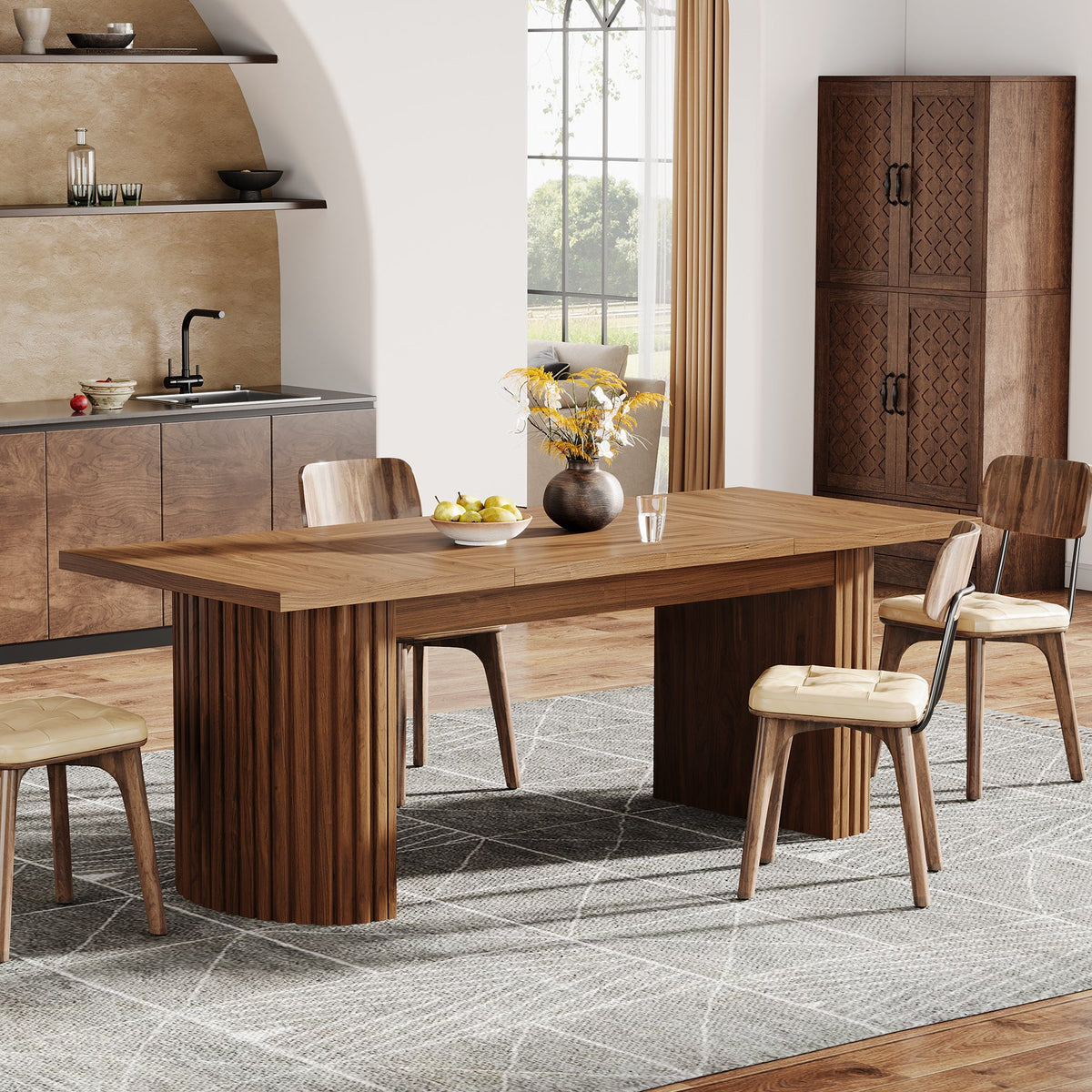 78.7" Dining Table, Rectangular Kitchen Table with Wooden Tabletop for 6-8 People