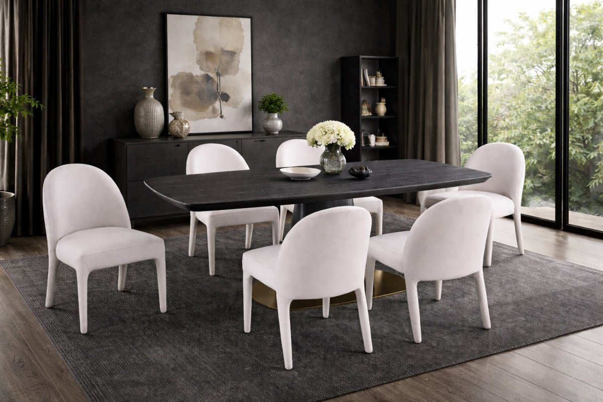 Curved 7-Piece Dining Set – Black/Beige