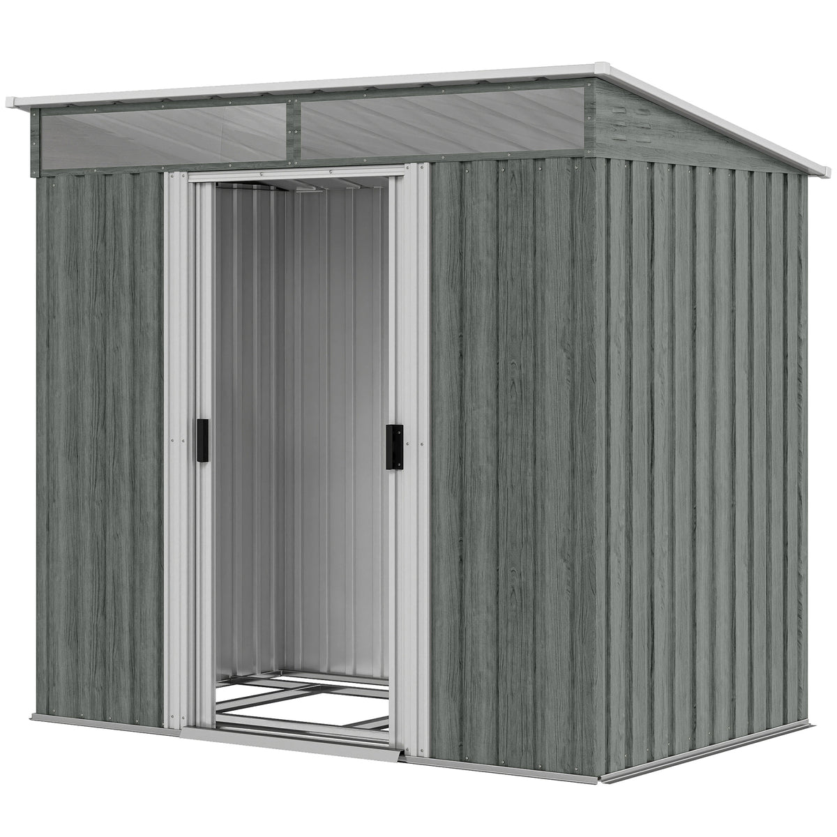 6.5 x 4 ft Garden Tool Shed, Galvanised Steel Outdoor Storage with Lockable Sliding Doors, Foundation Kit, Hooks & Vents – Light Grey