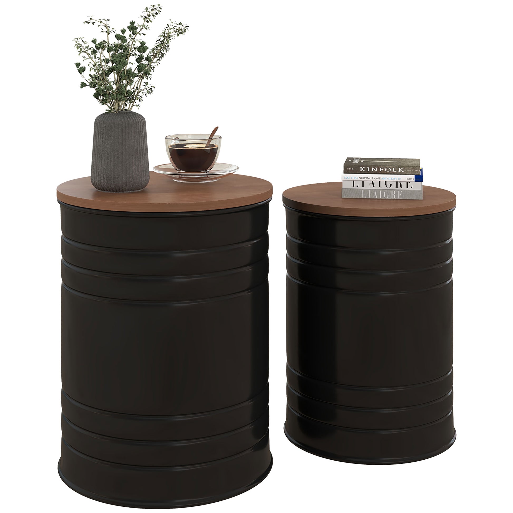 HOMCOM 2-Piece Round Nesting Coffee Tables with Wooden Lids & Hidden Storage