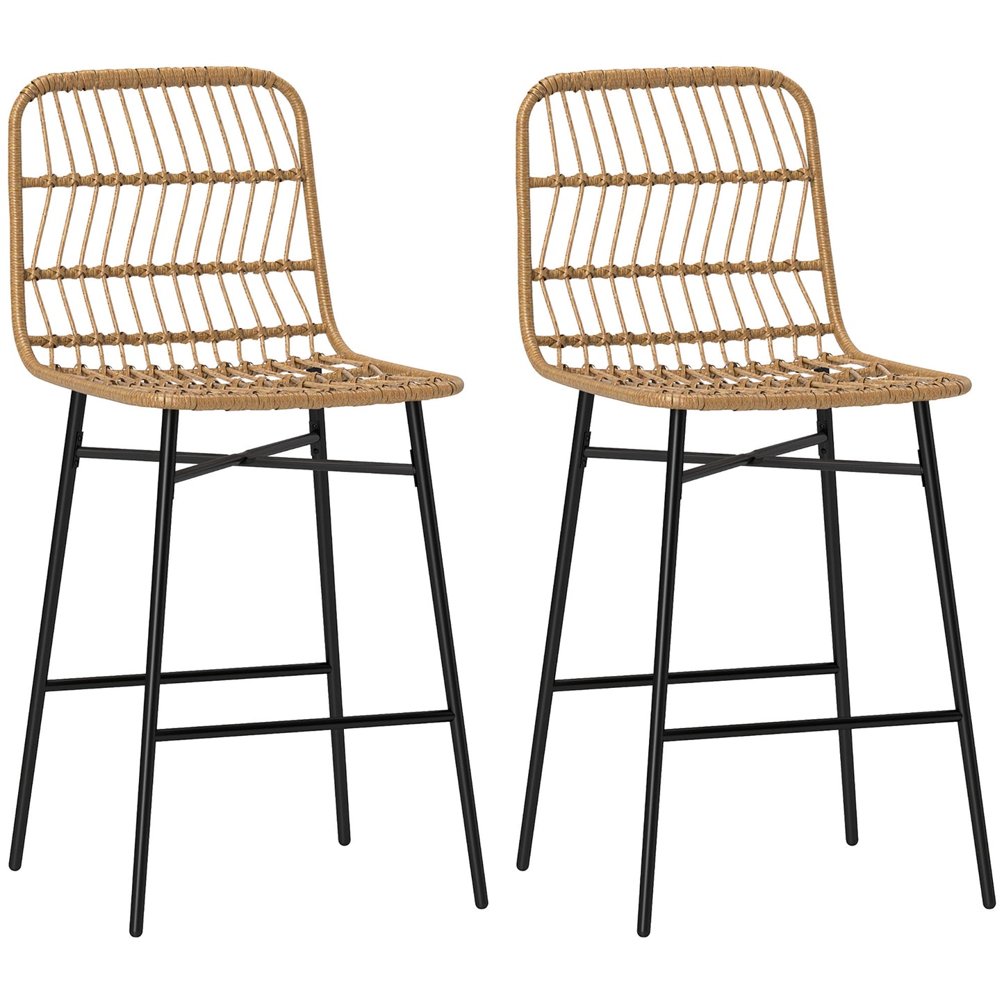 HOMCOM Modern Rattan Counter Height Bar Stools Set of 2, Brown