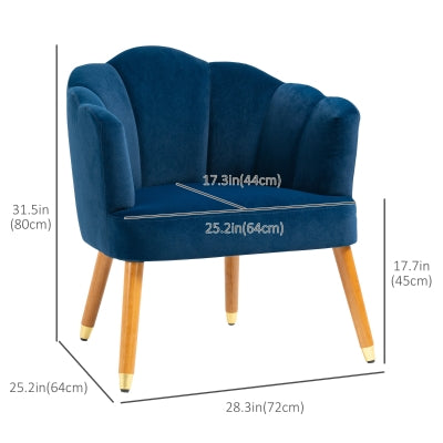 HOMCOM Modern Blue Velvet Accent Chair: Cushioned Comfort, Sturdy Wood Legs