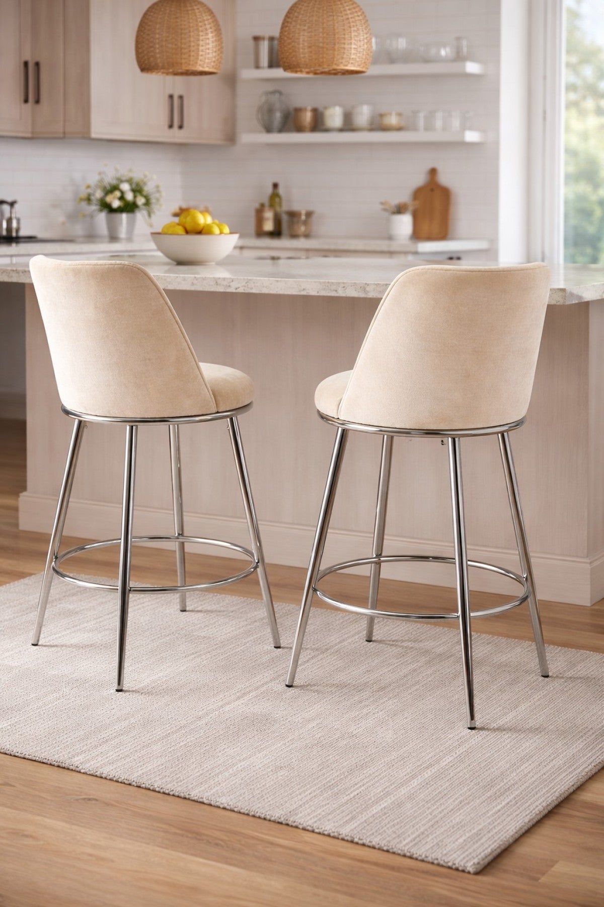 Curved Counter Stool, Set of 2 – Beige