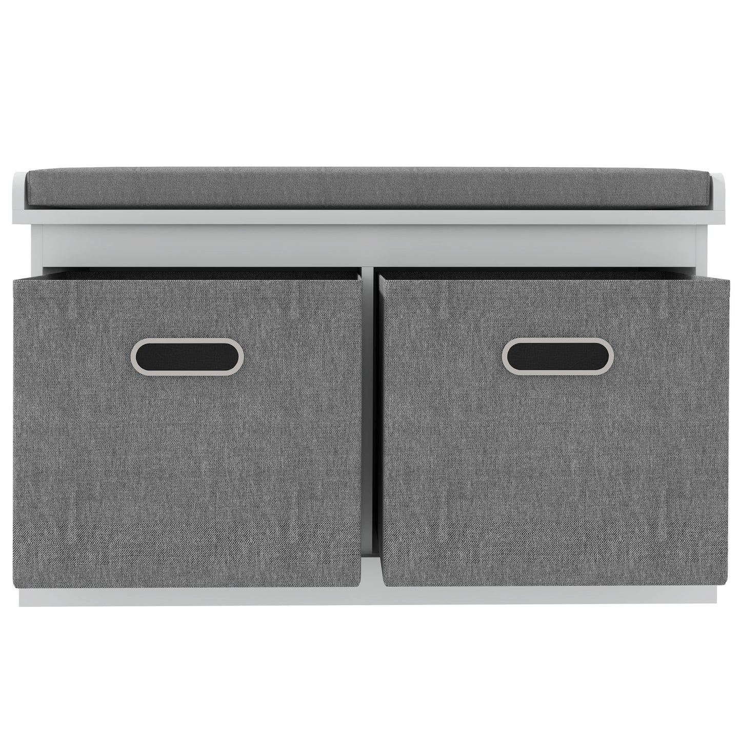 HOMCOM White Entryway Shoe Storage Bench, Comfortable Cushion, Two Fabric Drawers