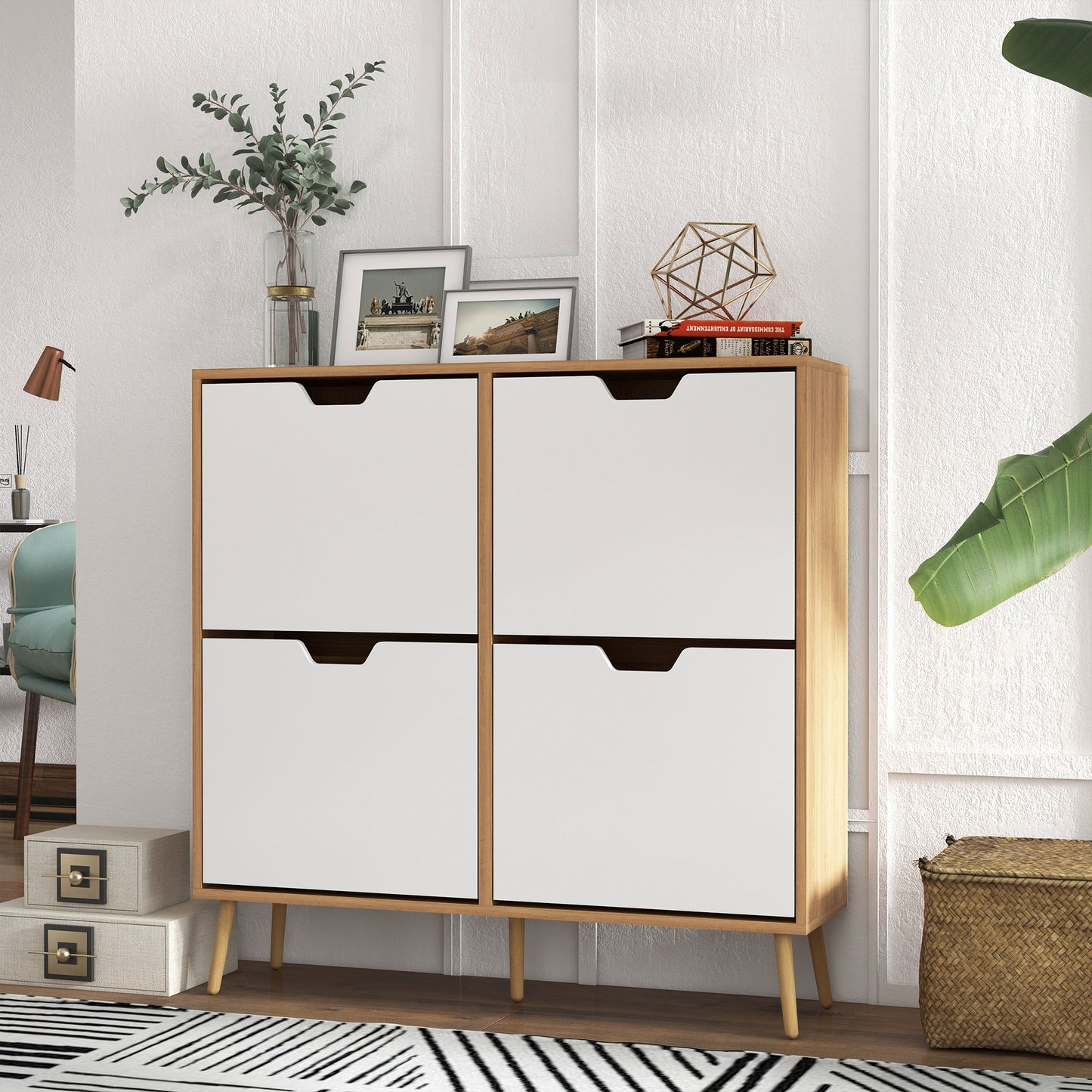 HOMCOM Modern Shoe Cabinet with 4 Flip Drawers, Adjustable Shelf, 16-Pair Storage