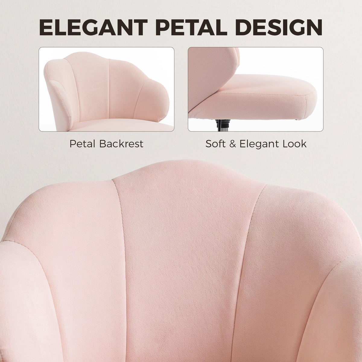 Task Desk Chair, Petal Office Chair with Swivel Wheels with Wide Seat, Velvet, Pink
