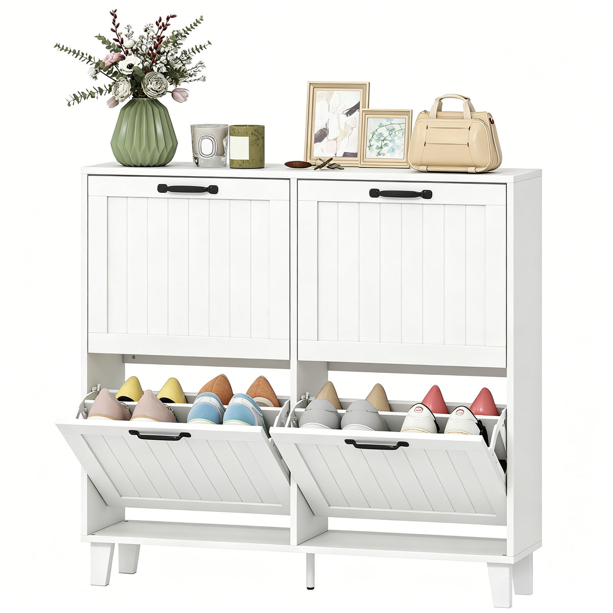 Shoe Cabinet with 4 Flip Drawers – 39"W x 37"H
