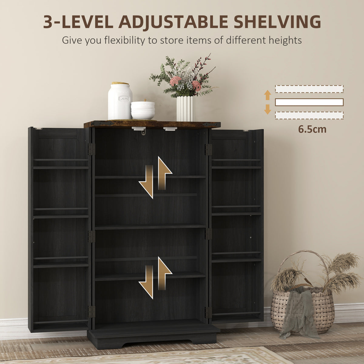 Kitchen Pantry Cabinet with Doors and Adjustable Shelves – 24"W x 41"H
