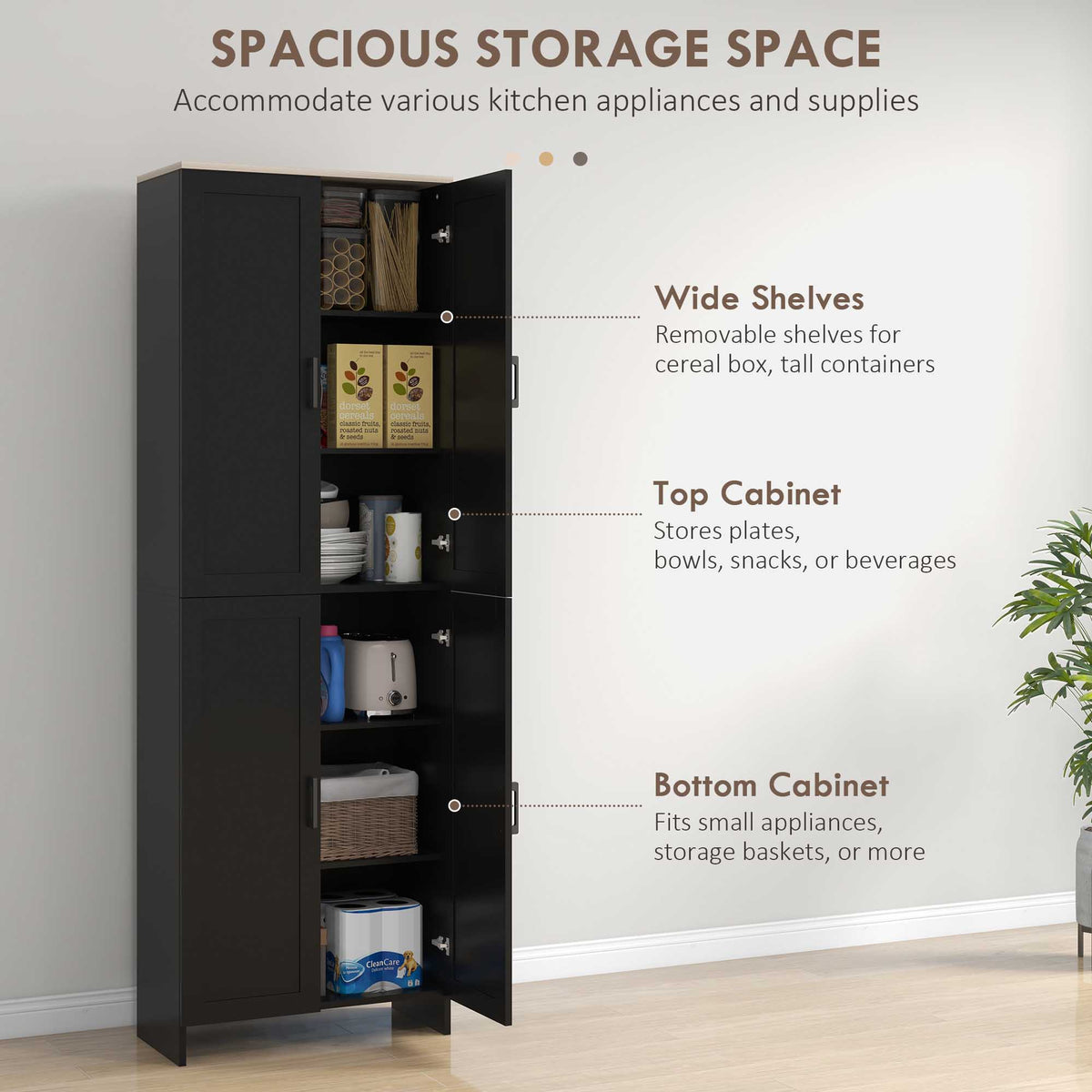 4-Door Kitchen Pantry Cabinet with Adjustable Shelves – 24"W x 67"H
