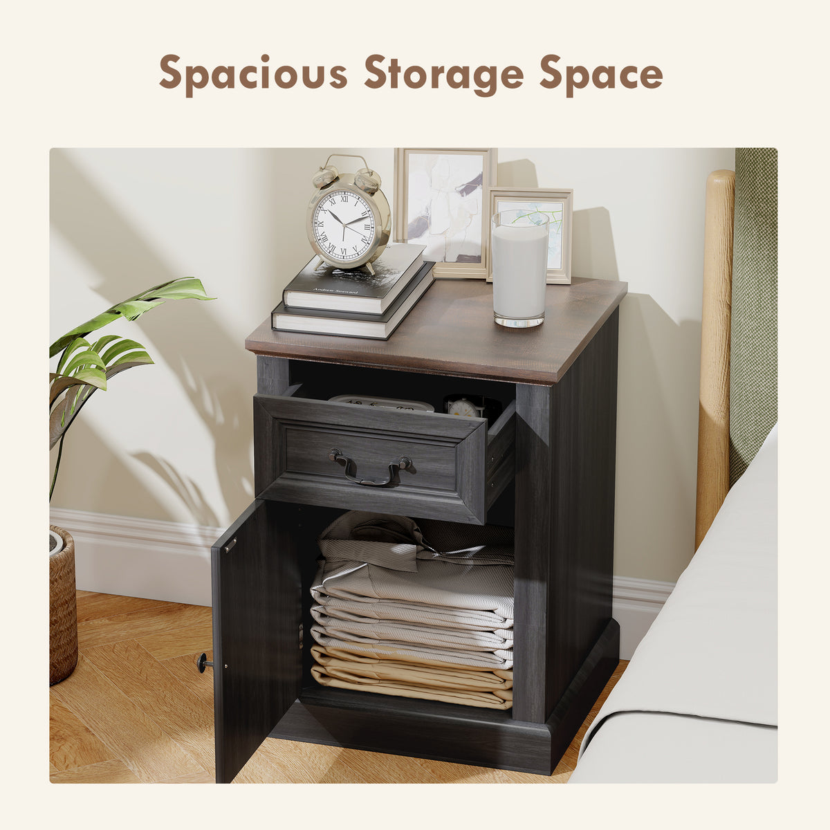 Nightstands with Drawer and Cabinet, Set of 2 – 18"W x 24"H