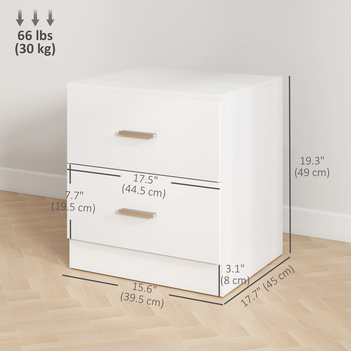 Modern 2-Drawer Nightstand – 18"W x 19"H