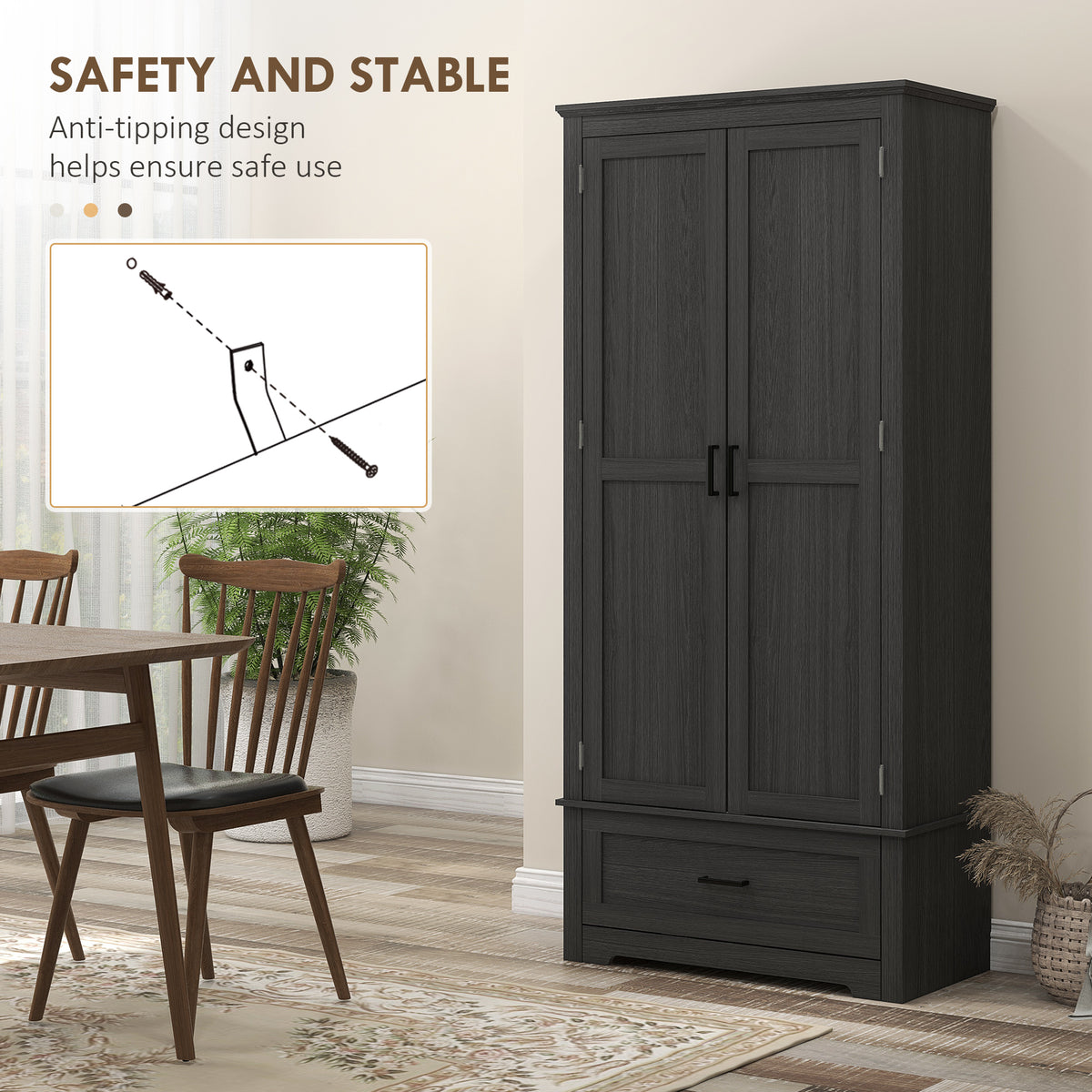 Tall Farmhouse Kitchen Pantry Cabinet with 2 Doors – 32"W x 69"H