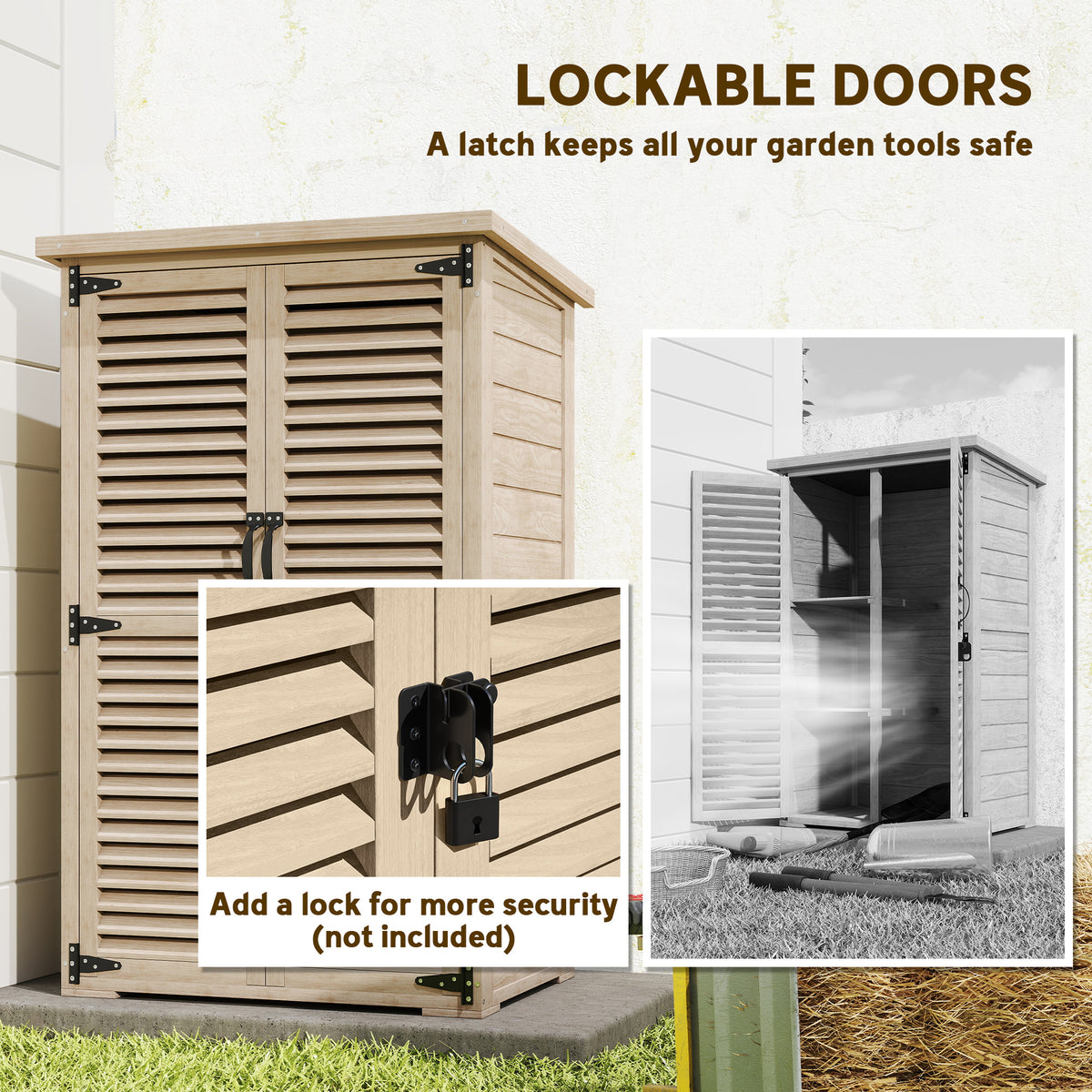 30" x 20" x 47" Wooden Garden Shed, Outdoor Storage Shed with Waterproof Asphalt Roof, Shelves