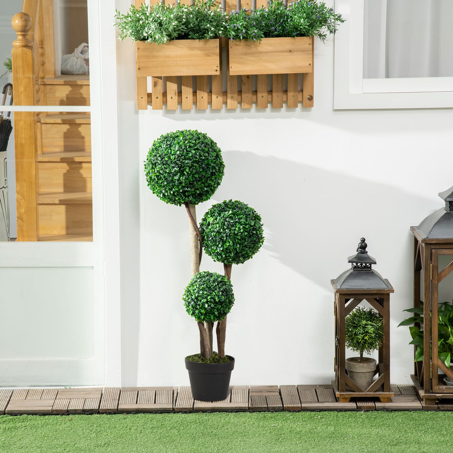 35.5" Artificial Plant for Home Decor Indoor & Outdoor Fake Plants Artificial Tree in Pot, Ball Boxwood Topiary Tree for Home Office, Living Room Decor, Set of 2, Green