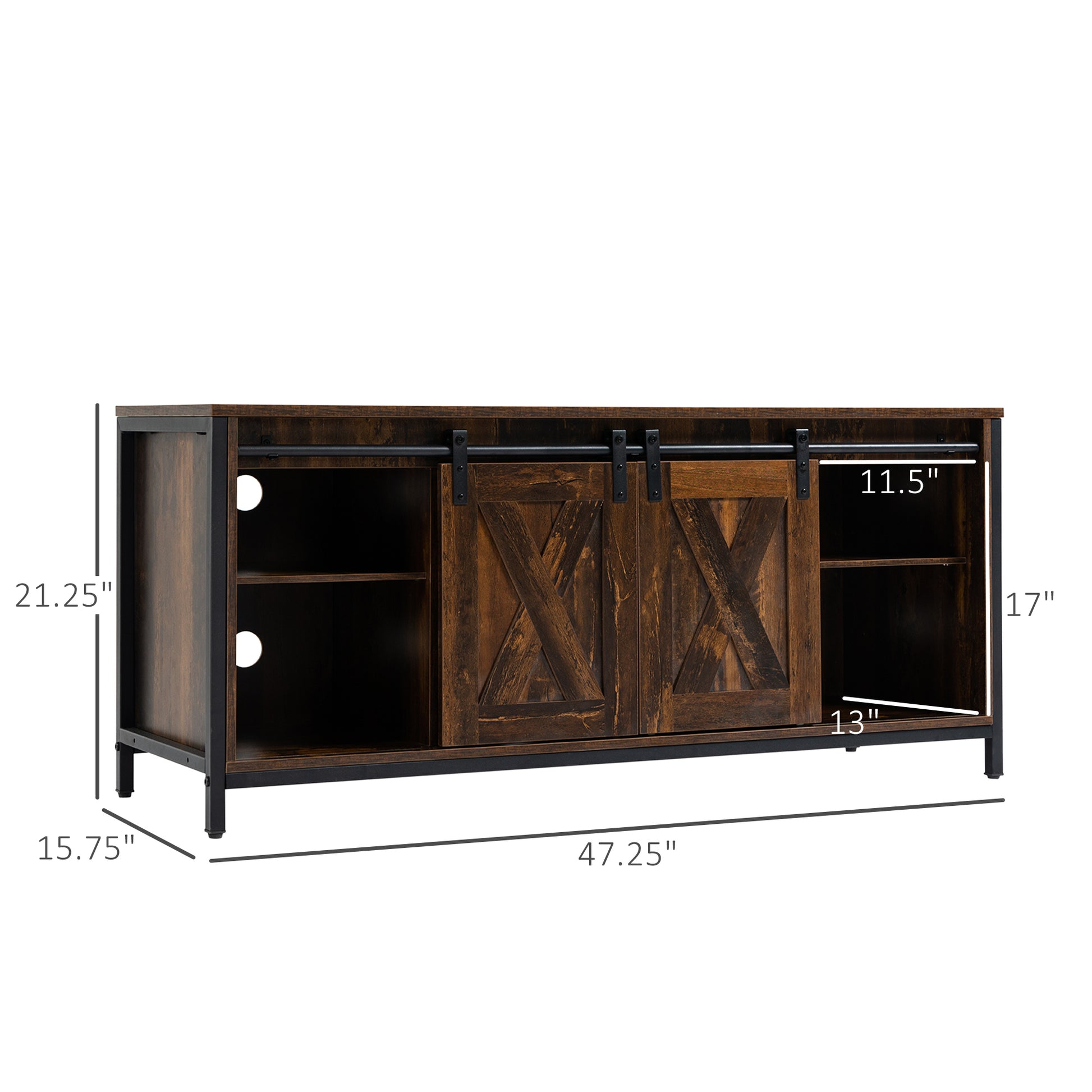 HOMCOM Industrial TV Stand for 60-inch TVs, Sliding Barn Doors & Storage, Brown
