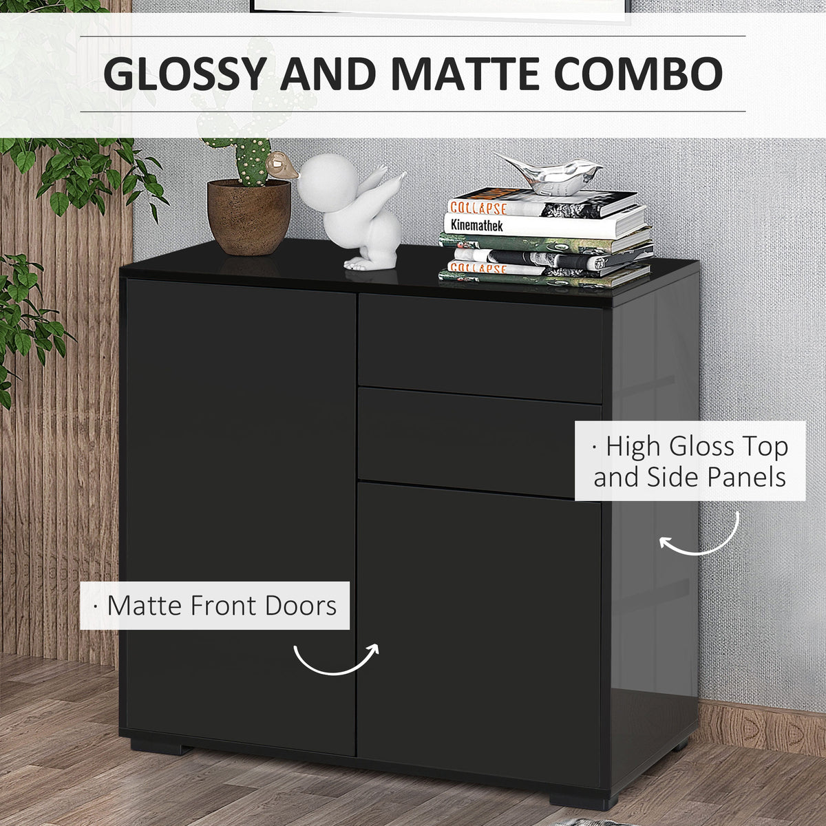 High Gloss Buffet Sideboard with 2 Drawers – 31"W x 29"H