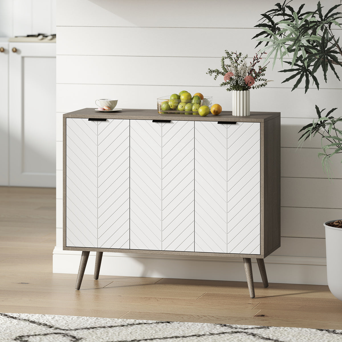 Modern Sideboard and Buffet with Adjustable Shelves and 3 Doors – 36"W x 31"H