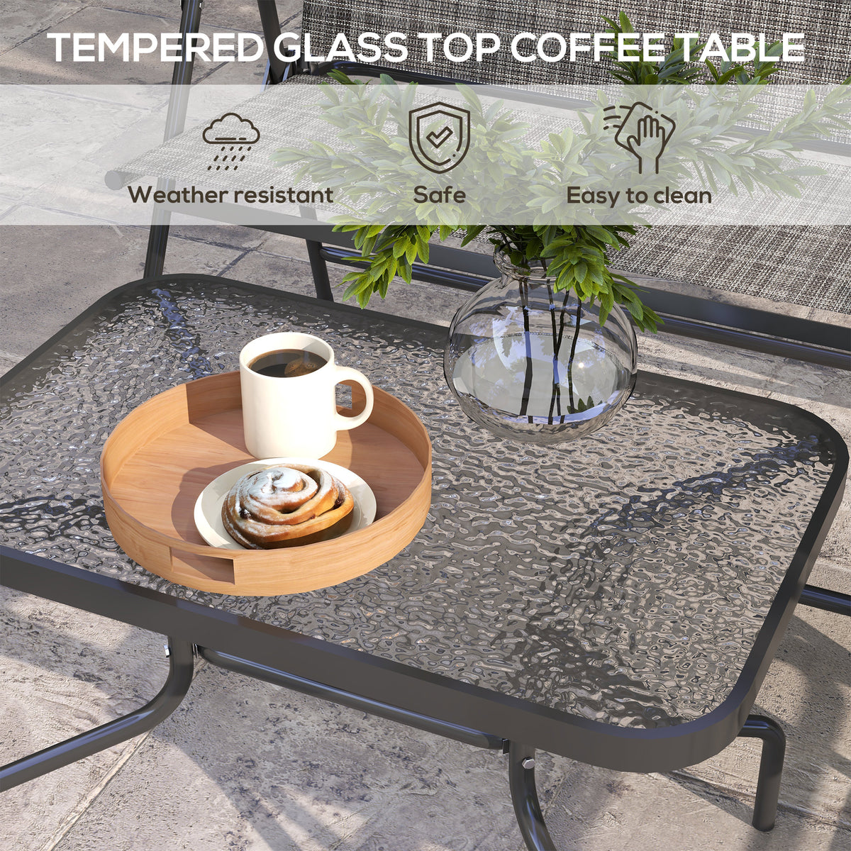 Outdoor 4 Pieces Patio Furniture Set, Garden Set with Two Foldable Armchairs, a Loveseat & Glass Top Table – Mixed Grey