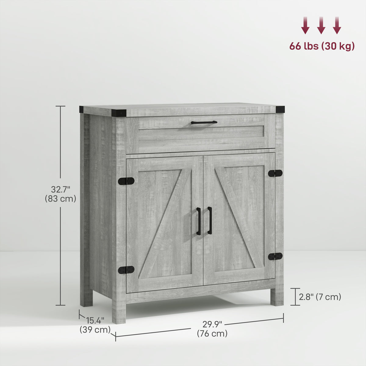 Sideboard Buffet Cabinet with 2 Rustic Barn Doors and Drawer – 30"W x 33"H