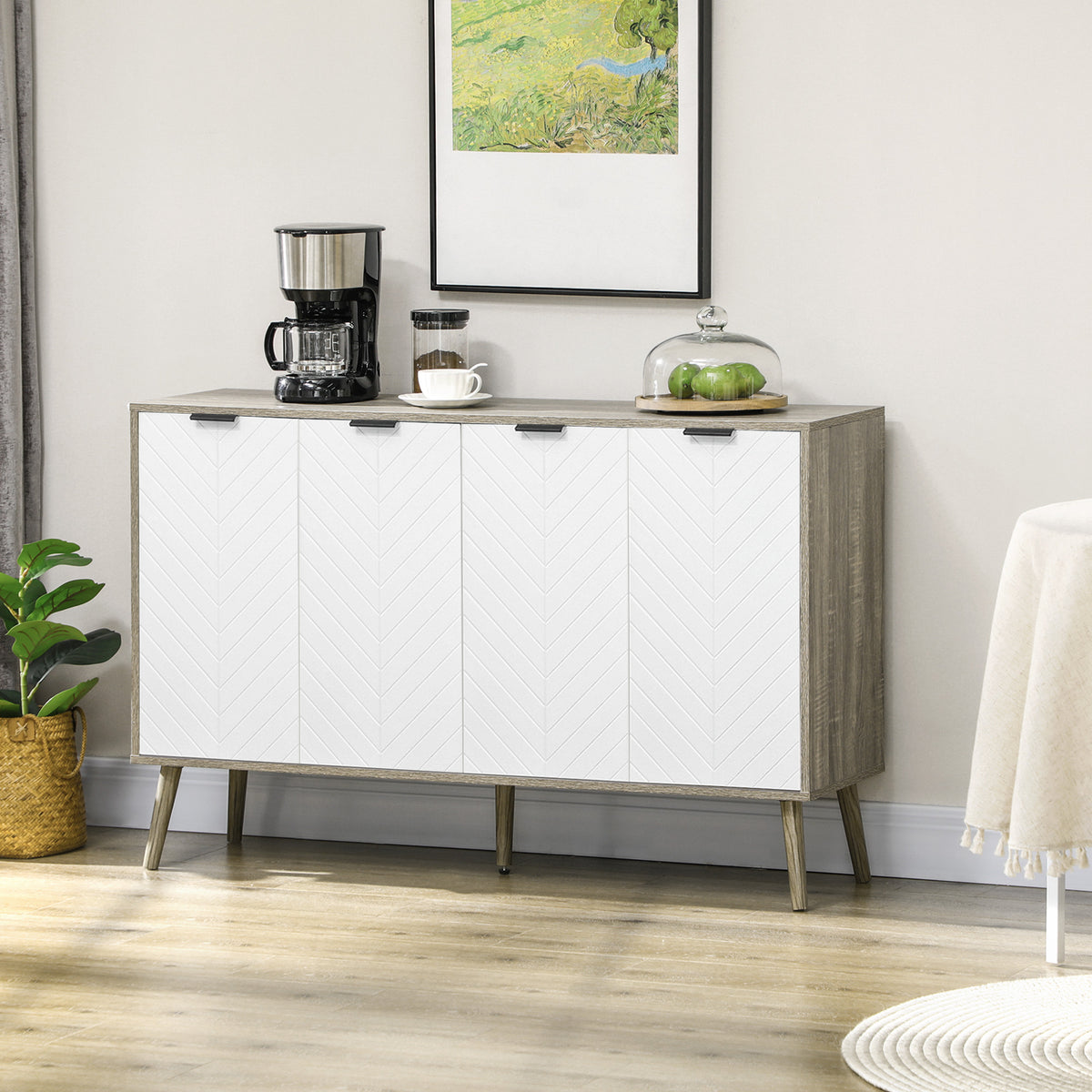 Modern Sideboard and Buffet with Adjustable Shelves and 4 Doors – 47"W x 31"H