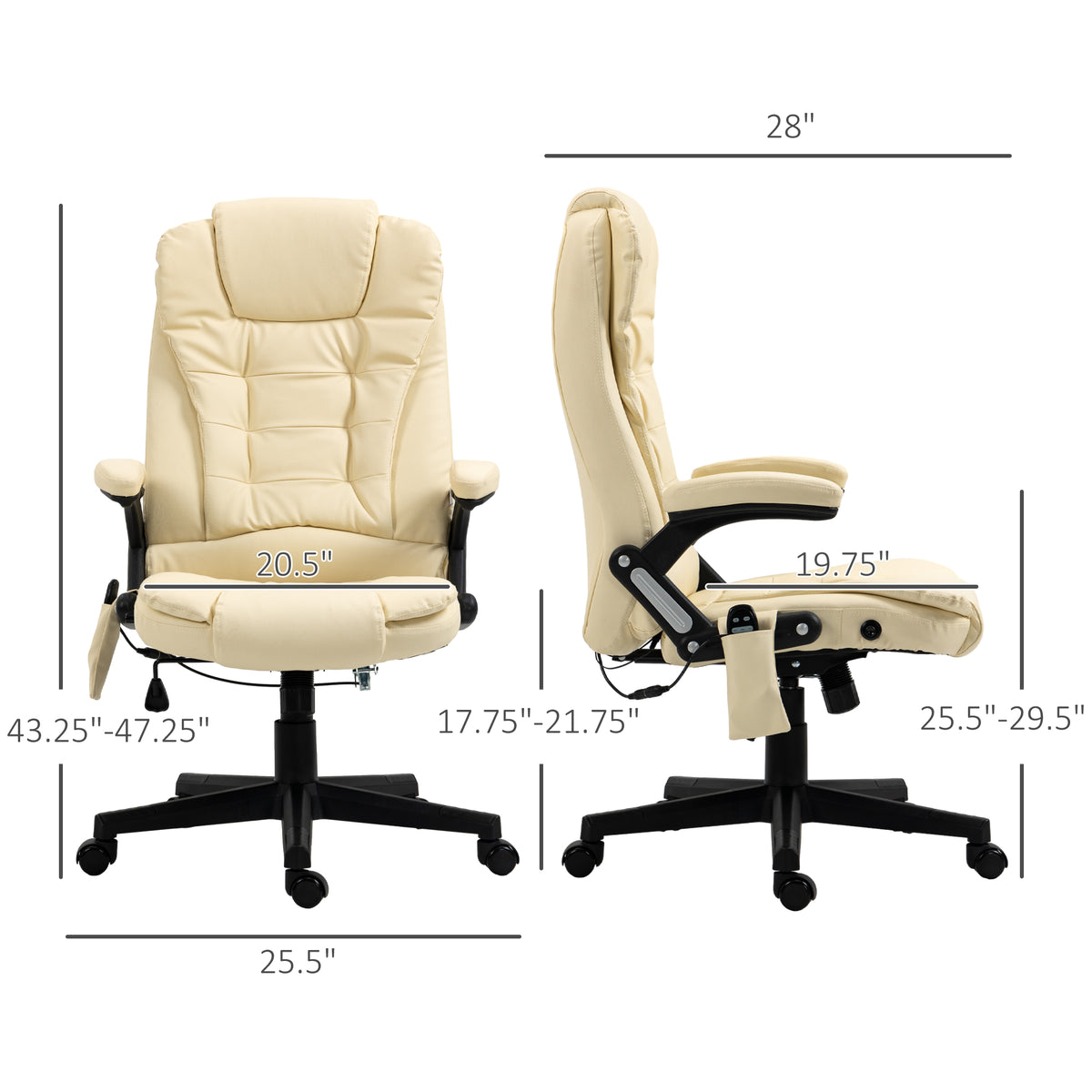Heated Massage Office Chair, Adjustable High Back Leather Vibrating Executive Chair, Beige