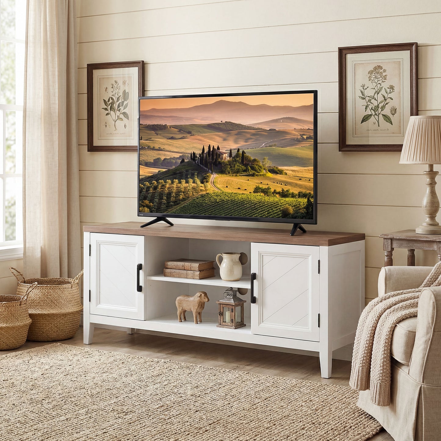 HOMCOM TV Stand Entertainment Center White Brown 55-Inch