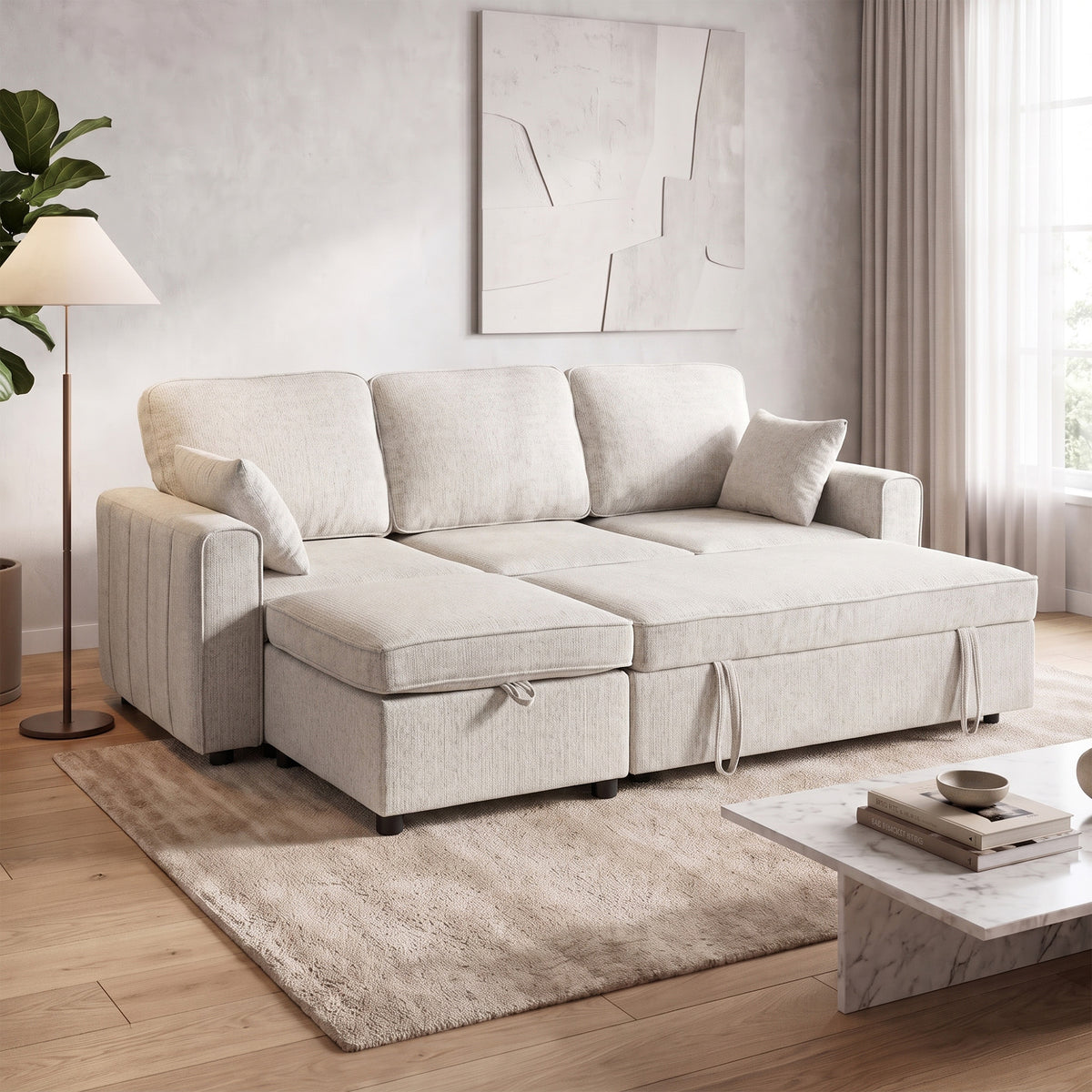 Modular Sleeper Sectional with Reversible Storage Ottoman