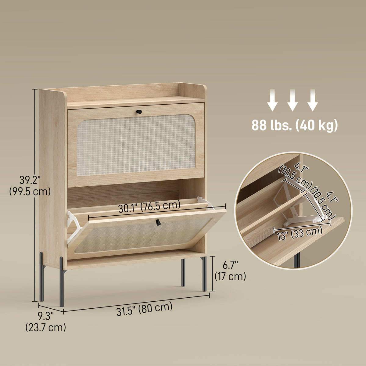 Shoe Cabinet with 2 Flip Drawers – 31"W x 39"H