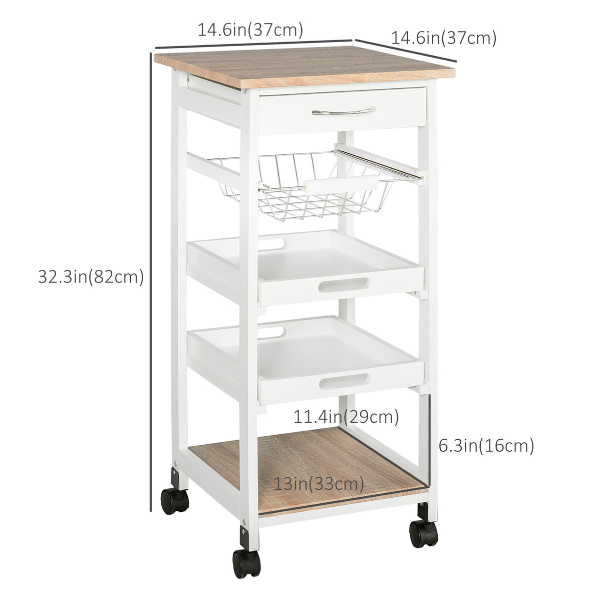 Rolling Kitchen Island Cart with Drawer – 15"W x 32"H