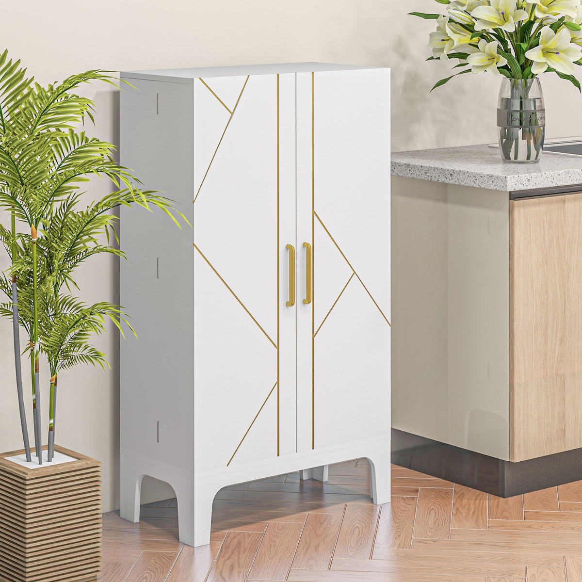 2-Door Kitchen Pantry Cabinet with 4-tier Shelving – 24"W x 44"H